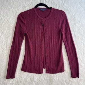 Brooks Brothers Ribbed Knit Cardigan Women’s Small‎ Burgundy Academia Preppy